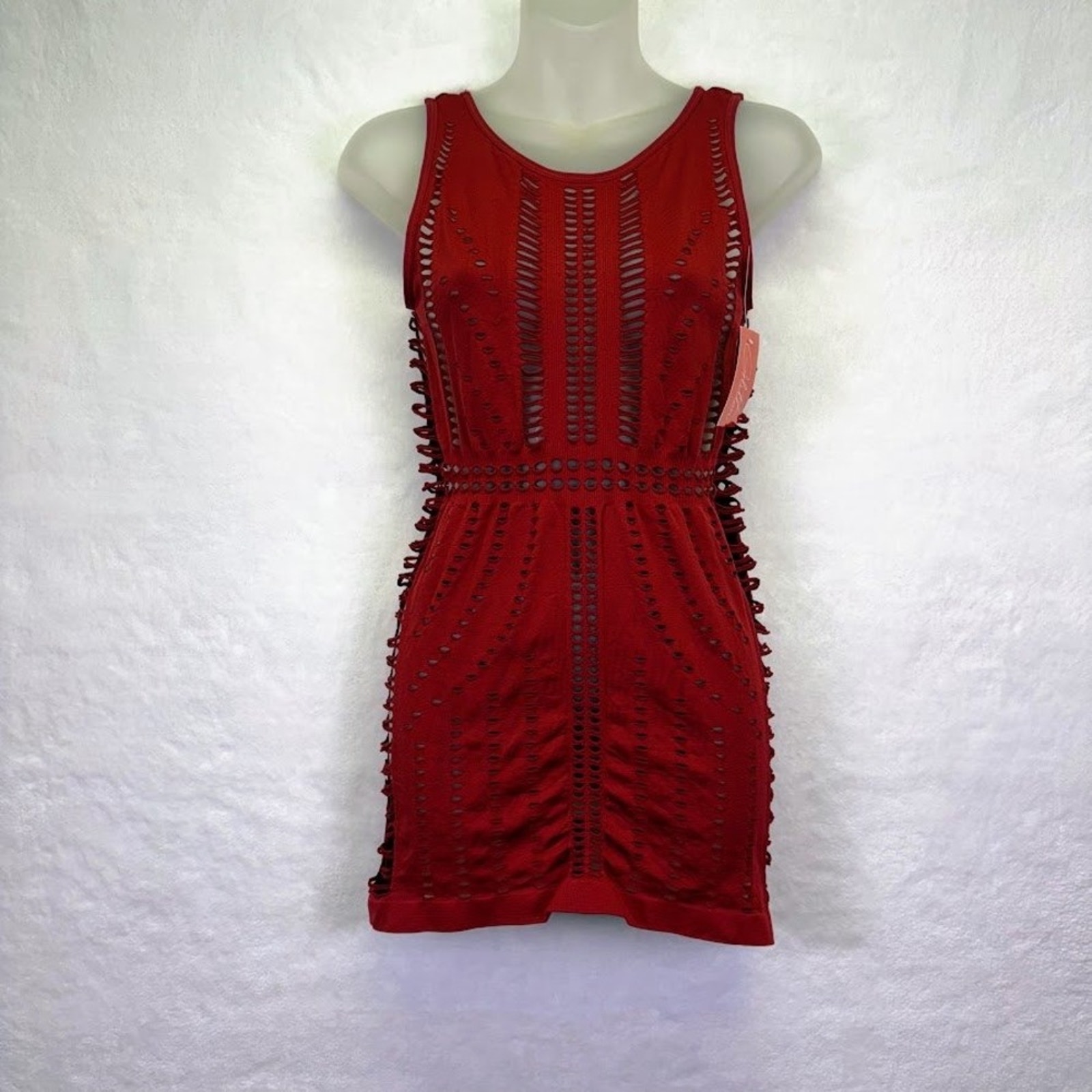 Glitter Brand Red Sleeveless Cutout Bodycon Dress Size S Y2k Deadstock Clubwear